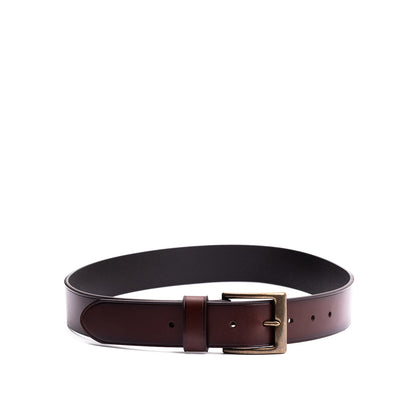 Pecan | Mens smooth leather belt with antique brass buckle