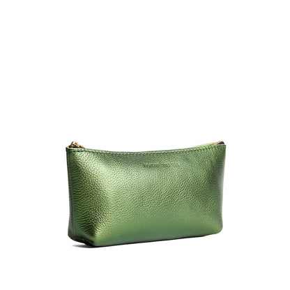 Metallic Greench | Leather utility bag pouch with top zipper