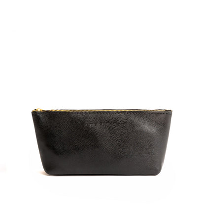 Pebbled--black | Leather utility bag pouch with top zipper