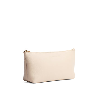 Pebbled Bone | Leather utility bag pouch with top zipper