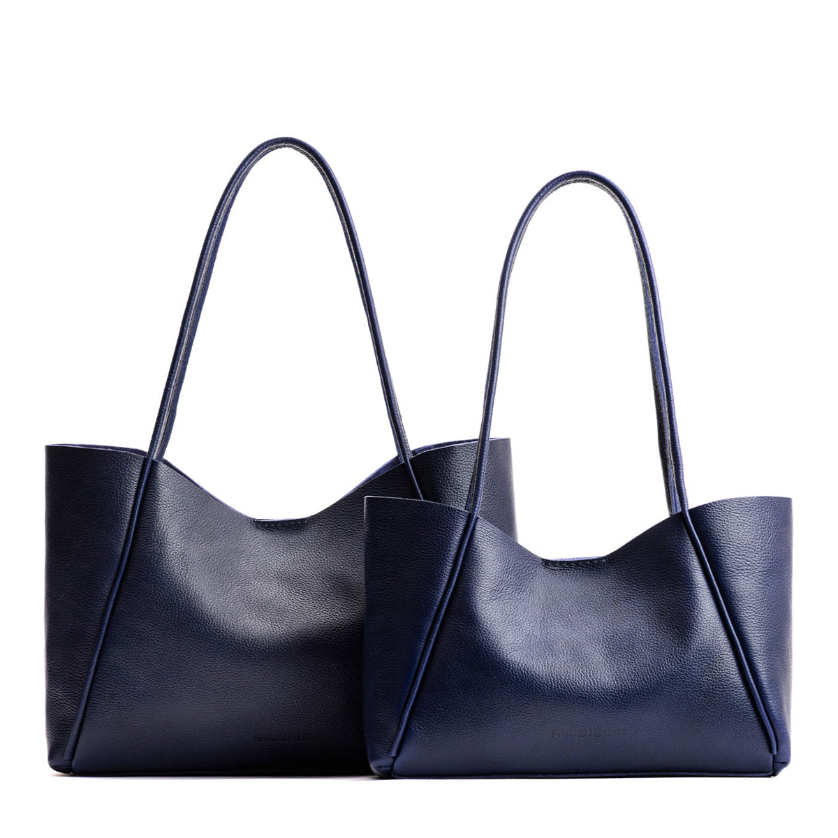 Cobalt | Side by side comparison of both sizes of wide totes