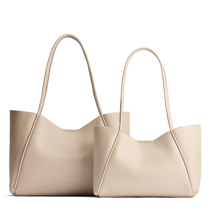 Pebbled Bone | Side by side comparison of both sizes of wide totes