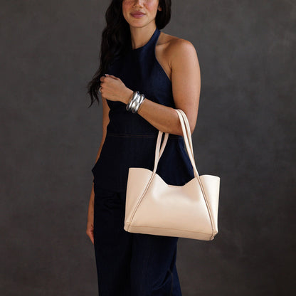 Moonflower*Medium | Model holding midsize rectangular tote bag