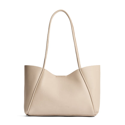 Pebbled Bone*Medium | Wide tote with leather straps and snap closure