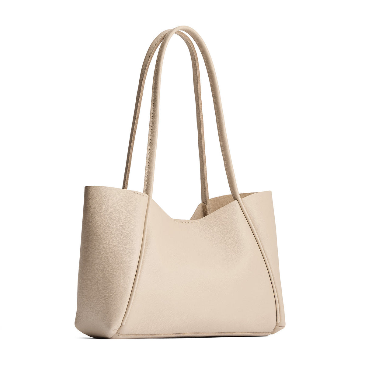 Pebbled Bone*Medium | Wide tote with leather straps and snap closure