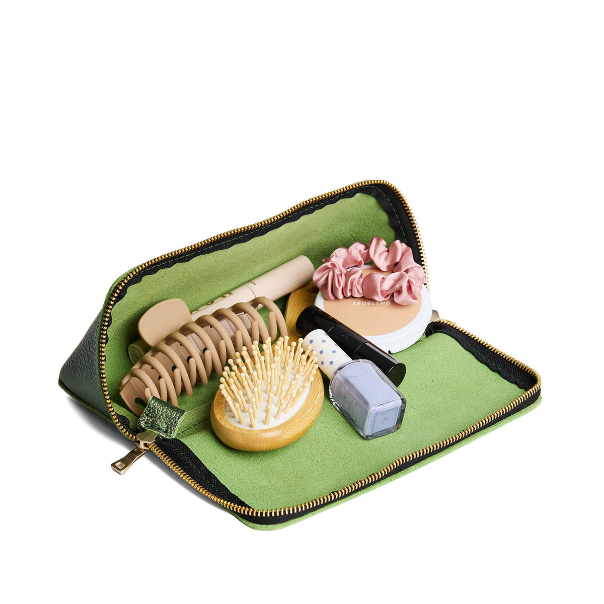 Metallic Greench | Triangular shaped pouch with extra long zipper