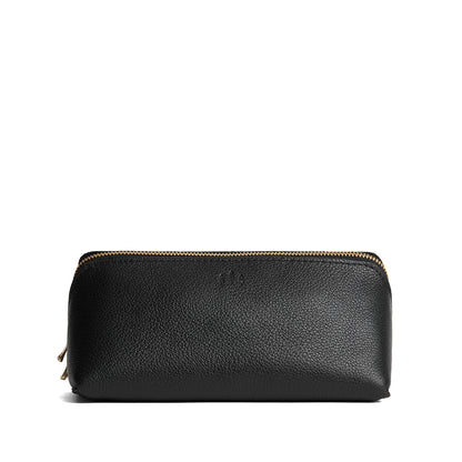 Pebbled--black | Triangular shaped pouch with extra long zipper