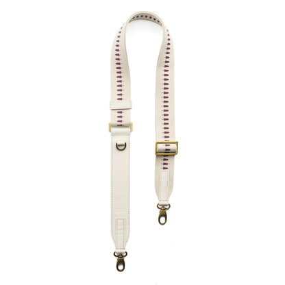 Sand Wine | White strap with repeating tree pattern and brass-toned hardware