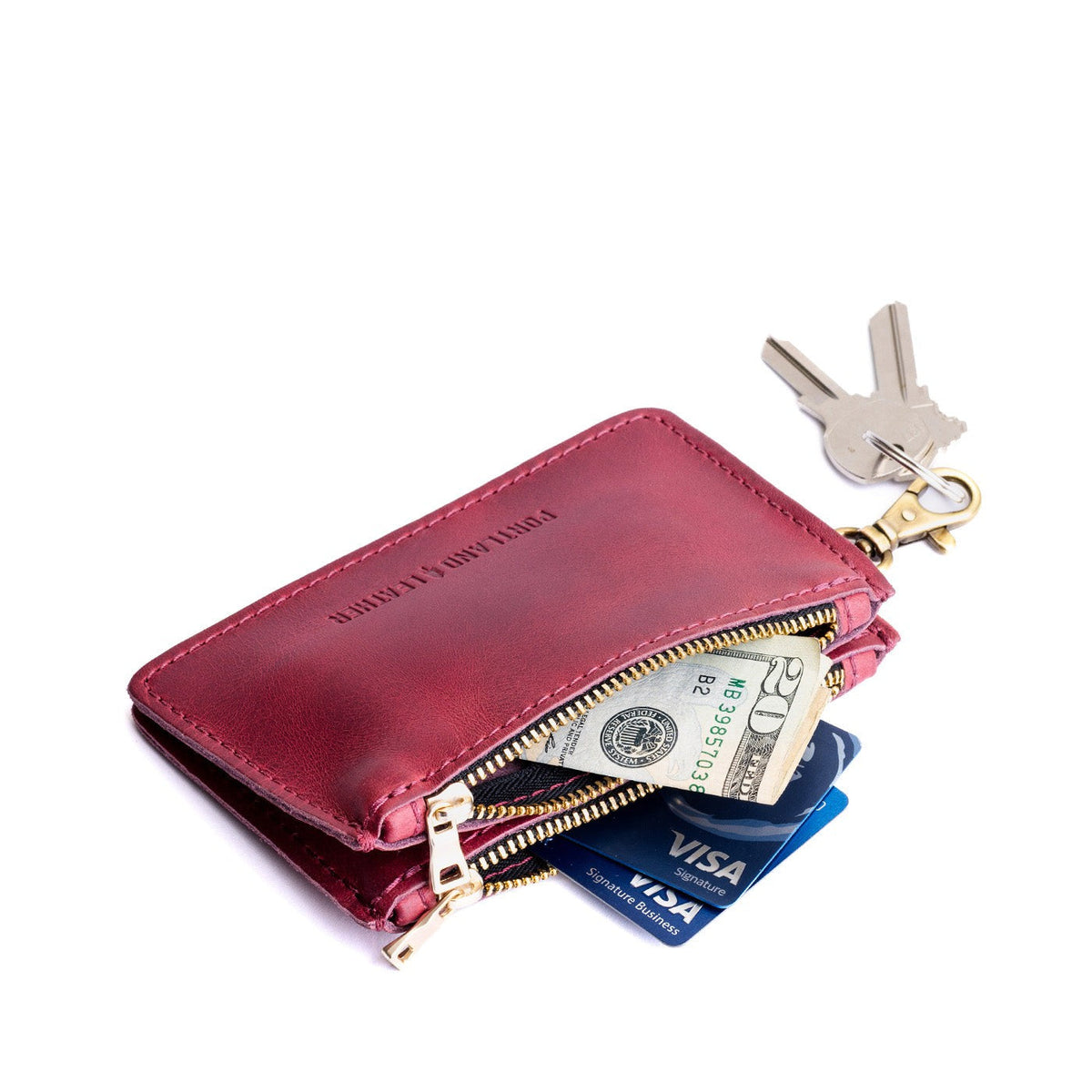 Anemone | Leather double zip wallet with keychain clasp