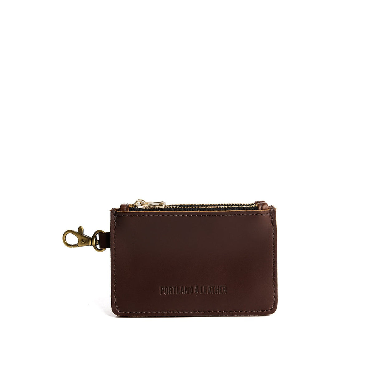 Chocolate Brown | Leather double zip wallet with keychain clasp