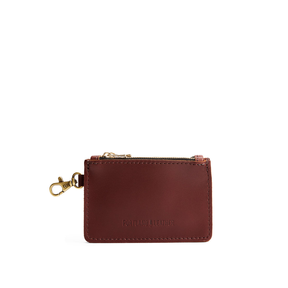 Cognac | Leather double zip wallet with keychain clasp