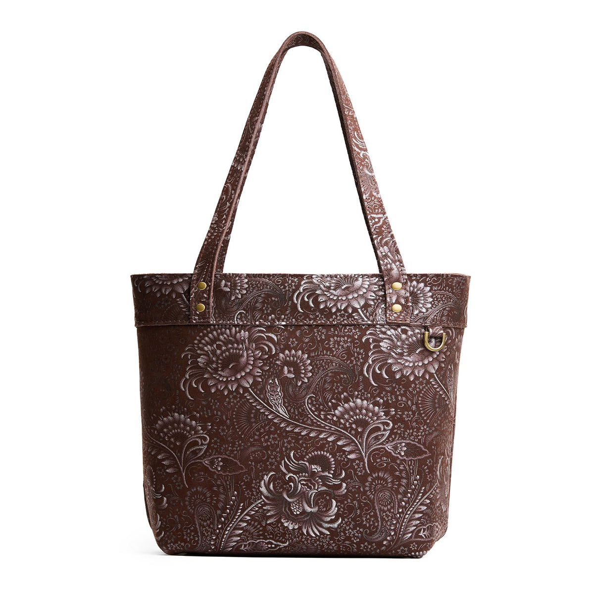 Sepia*Medium*Zipper | Leather tote bag with riveted straps and exterior key loop